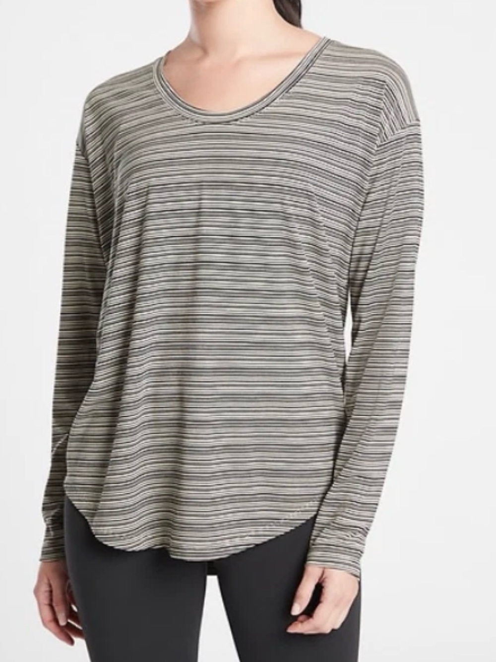 Athleta Striped Scoop-Neck Long Sleeve Top - Gray